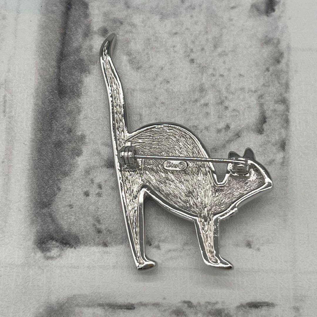 【極美品】ディオール キャットモチーフ シルバー　ラインストーン ブローチ