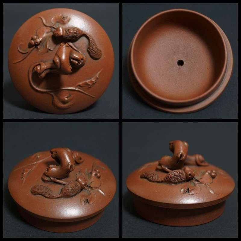 煎茶道具 萬寶款 粟鼠葡萄壺 細工彫り 後手紫砂壺 万宝造朱泥 急須茶器 茶道具