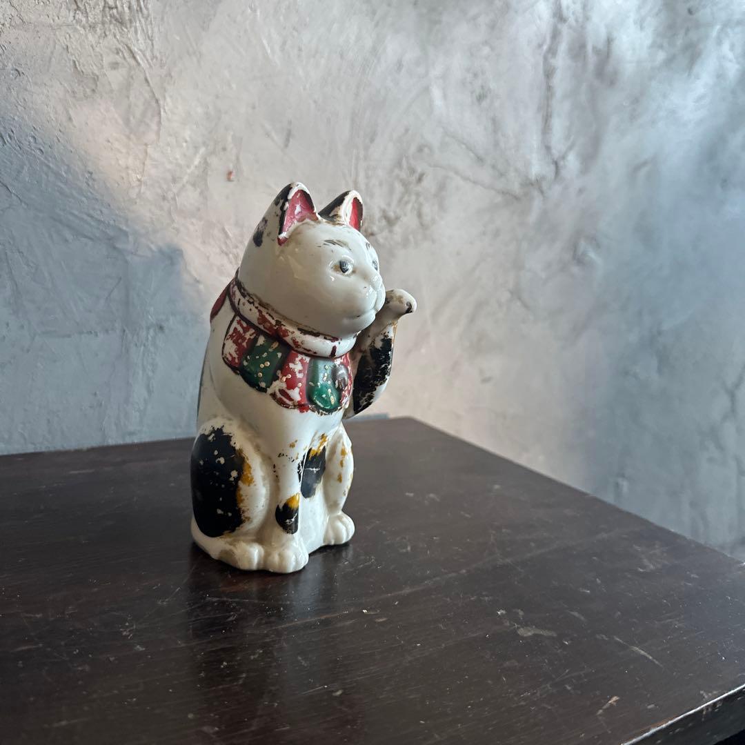 瞬間的お値下げ‼️ヴィンテージ味ありすぎる三毛猫招き猫 陶器 置物　瀬戸