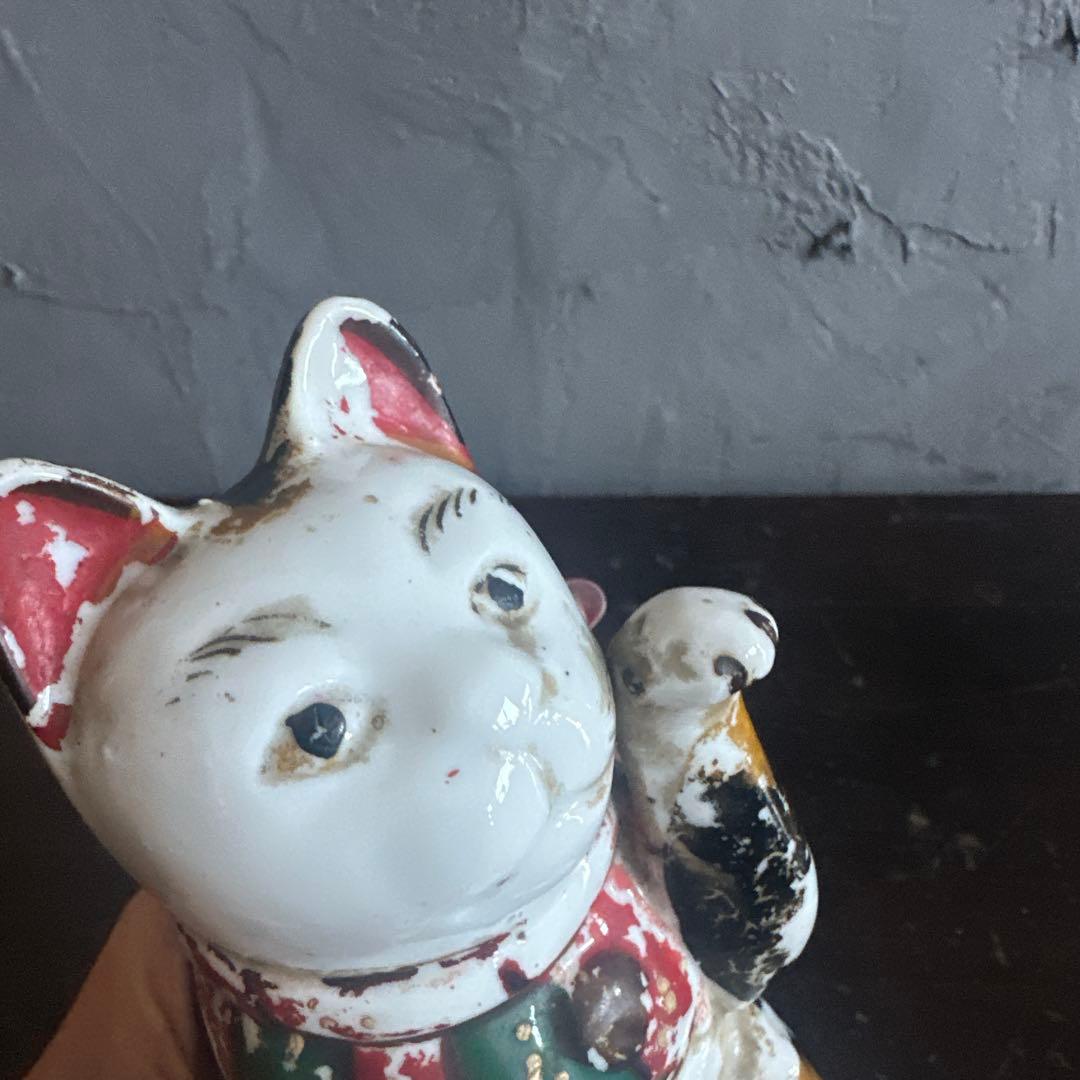 瞬間的お値下げ‼️ヴィンテージ味ありすぎる三毛猫招き猫 陶器 置物　瀬戸