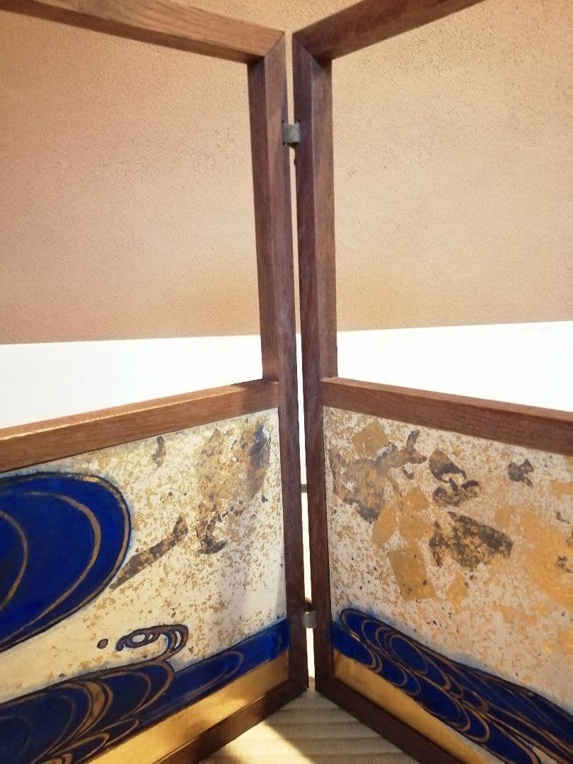 【茶道具】流水金箔ちらし絵風炉先　風炉先屏風　風炉先214