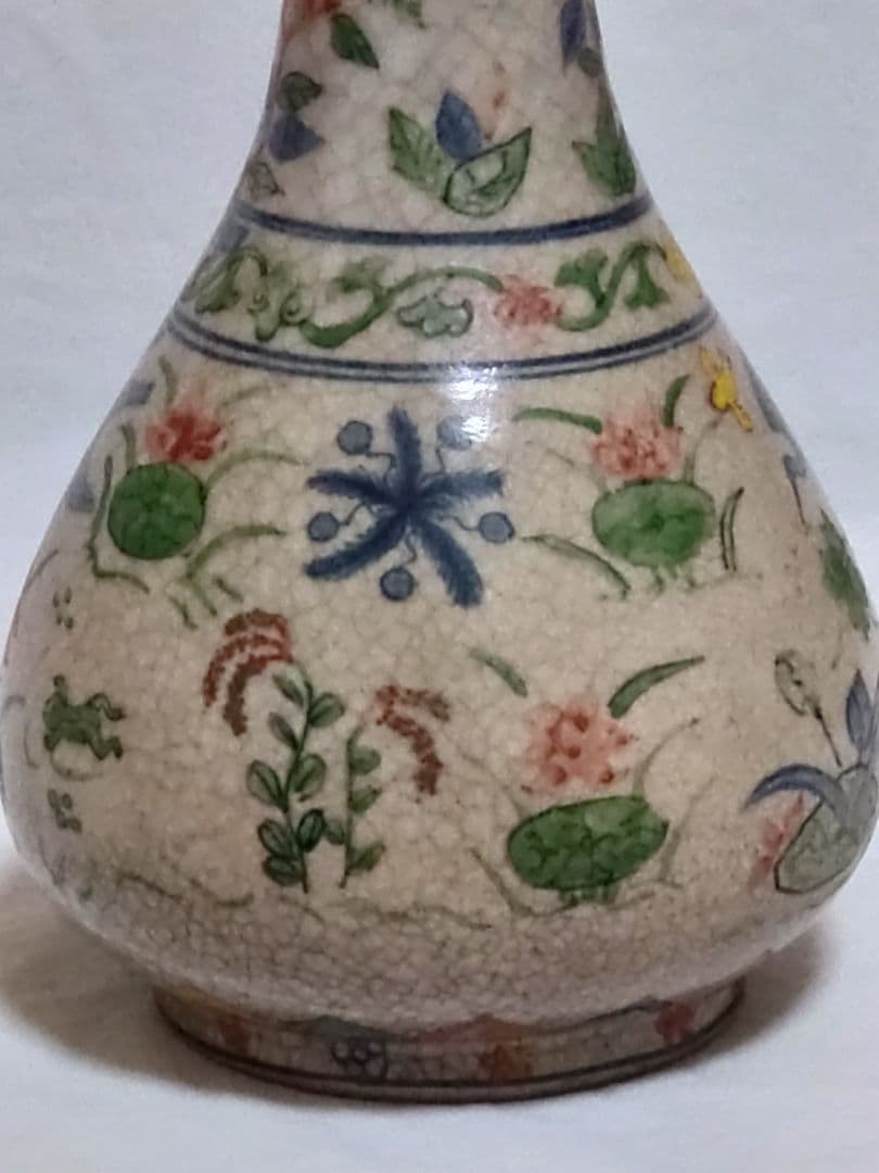 中国美術　骨董　五彩花鳥図　万暦　花瓶