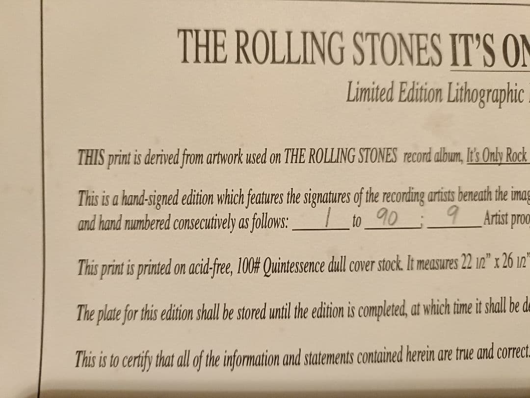 ローリングストーンズ　リトグラフ 直筆サイン付き 23/90
