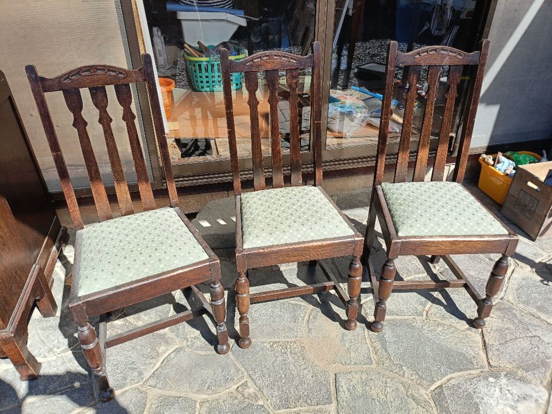 キ*ル様 アンティークチェア イギリス系 木製スラットバック椅子3脚セット