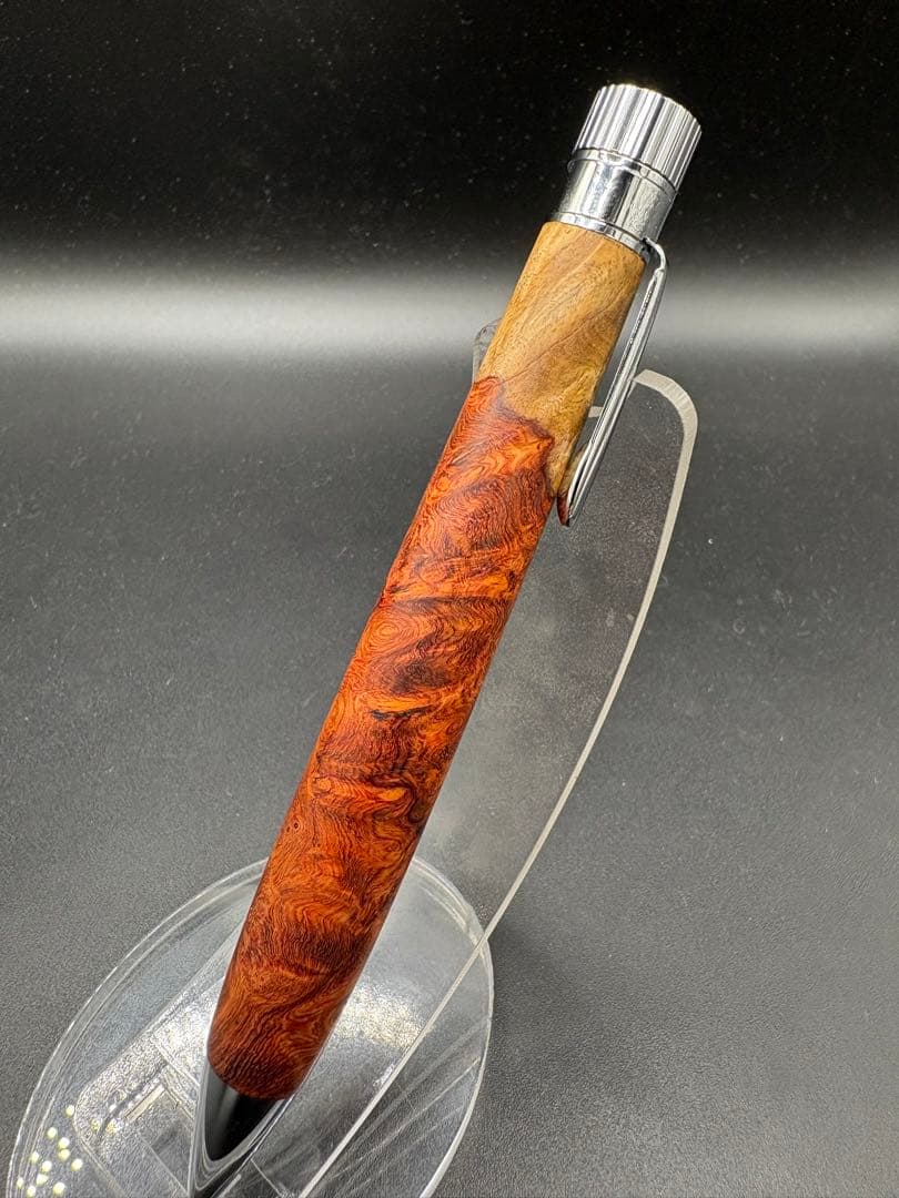 509極上　本花梨　紅白　瘤杢　KATO203 回転式ボールペン