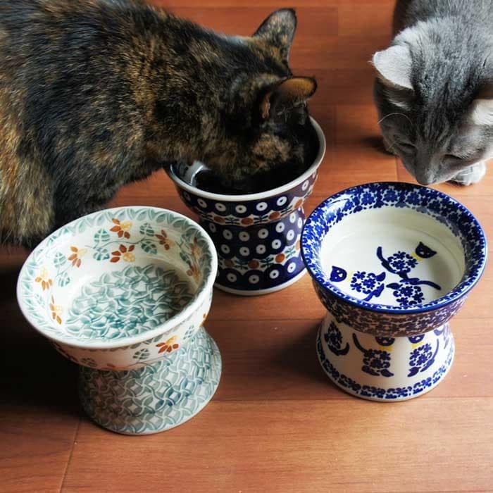 【限定品】北欧 ポーランド食器 おしゃれ 猫 犬 高さのある餌皿 フードボウル