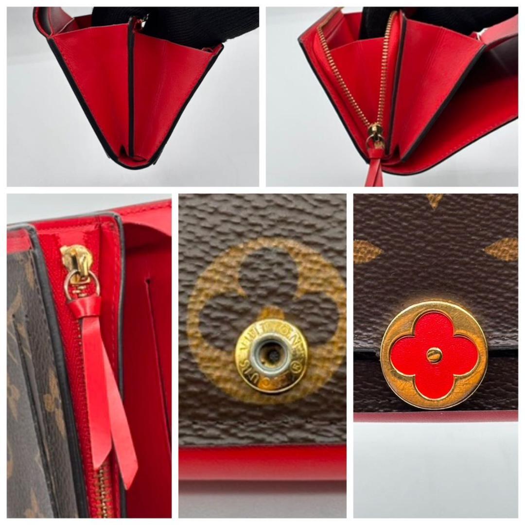 美品 ルイヴィトン モノグラム フロール コンパクト 折り財布 赤 コンパクト