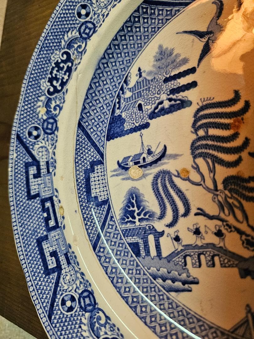 ブルーウイロウ柄 オランダ鉢(皿) 幕末から明治の輸入