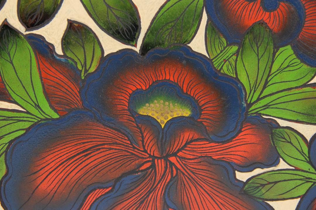 二代雲山作　蒔絵彩色　胡蝶蘭図　漆塗　硯箱　書道具　美品　時代物 EG1-20