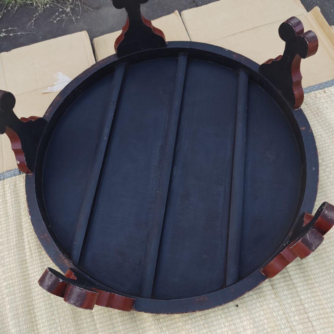 昭和レトロ 大正ロマン 朱色 花柄彫 木製座卓 ちゃぶ台 当時物