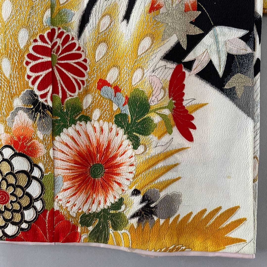 七五三 アンティークお着物セット 5.6歳さん向き　花柄・黒ブーツ　髪飾り付