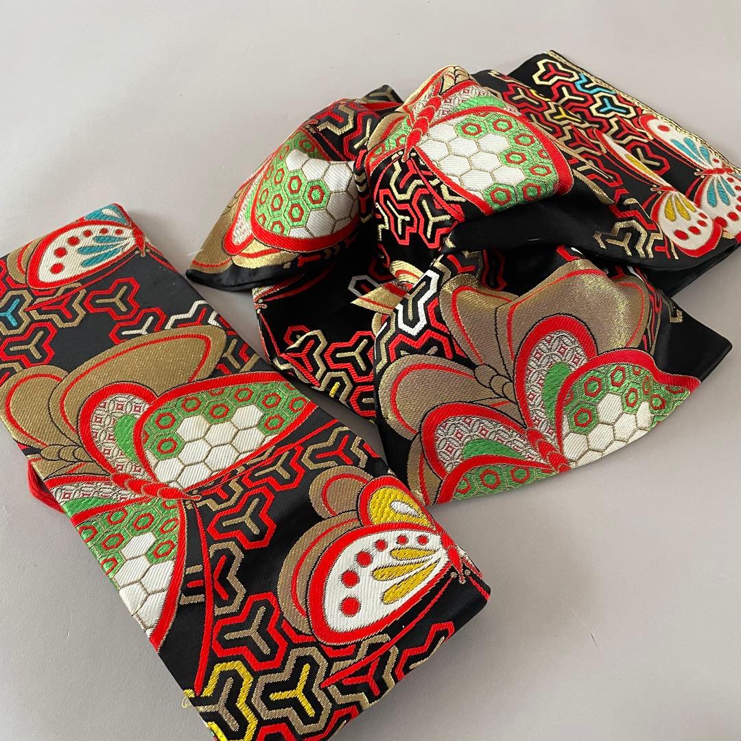 七五三 アンティークお着物セット 5.6歳さん向き　花柄・黒ブーツ　髪飾り付