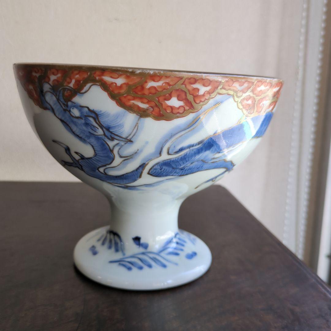 骨董 盃洗 伊万里 染め付け 器 たかつき 山水 龍の図 アンティーク 陶器