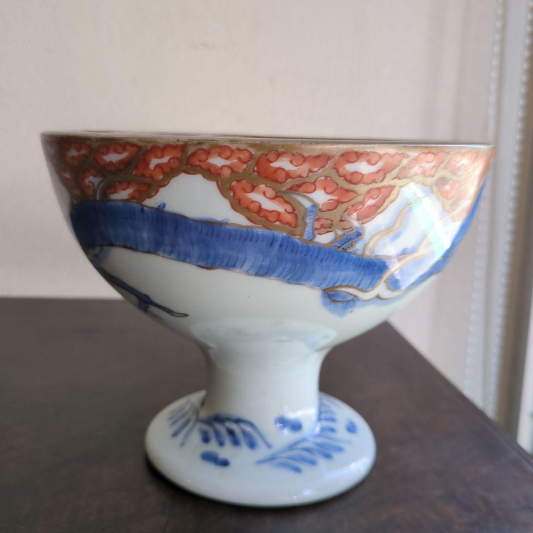 骨董 盃洗 伊万里 染め付け 器 たかつき 山水 龍の図 アンティーク 陶器
