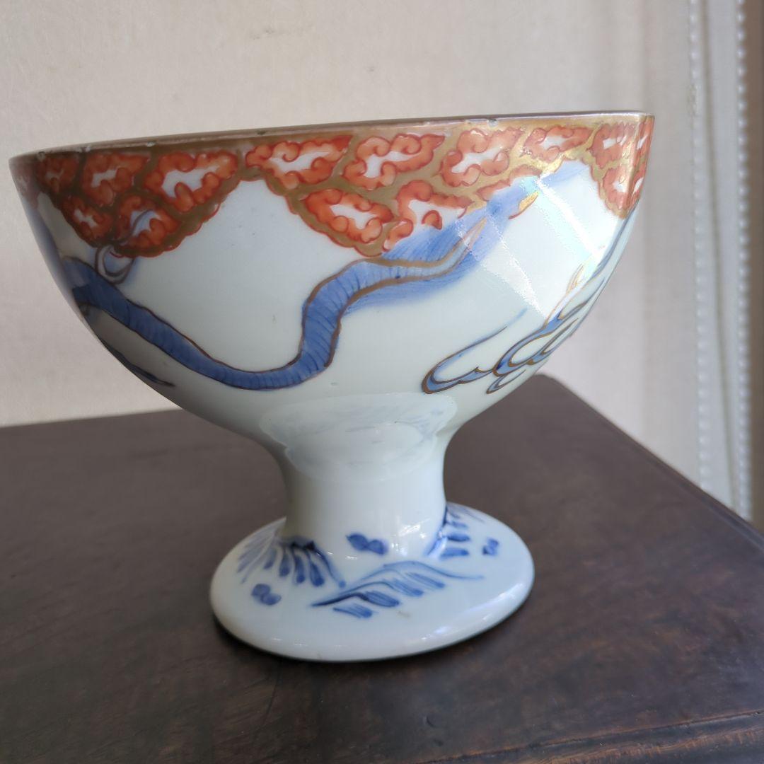 骨董 盃洗 伊万里 染め付け 器 たかつき 山水 龍の図 アンティーク 陶器