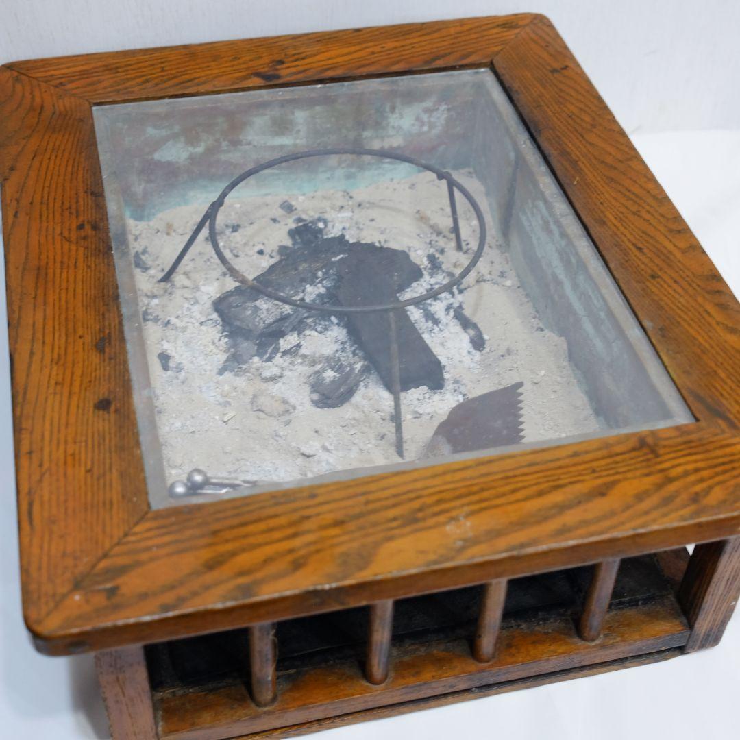 昭和レトロ 角形 火鉢 木製 囲炉裏 テーブル アンティーク ビンテージ