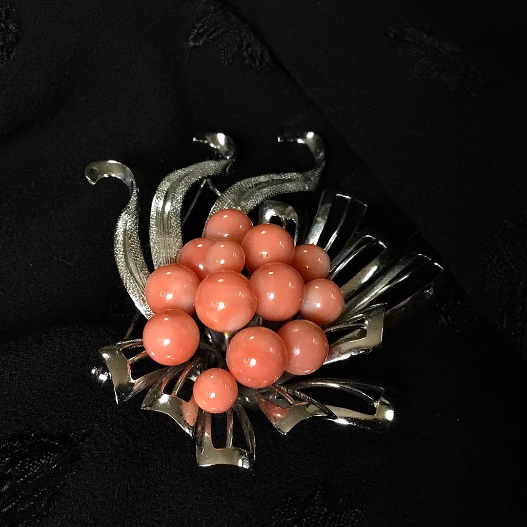 ブローチ◆珊瑚 / シルバー◆金工 コーラル サンゴ