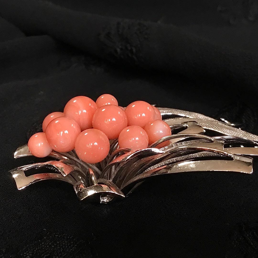 ブローチ◆珊瑚 / シルバー◆金工 コーラル サンゴ