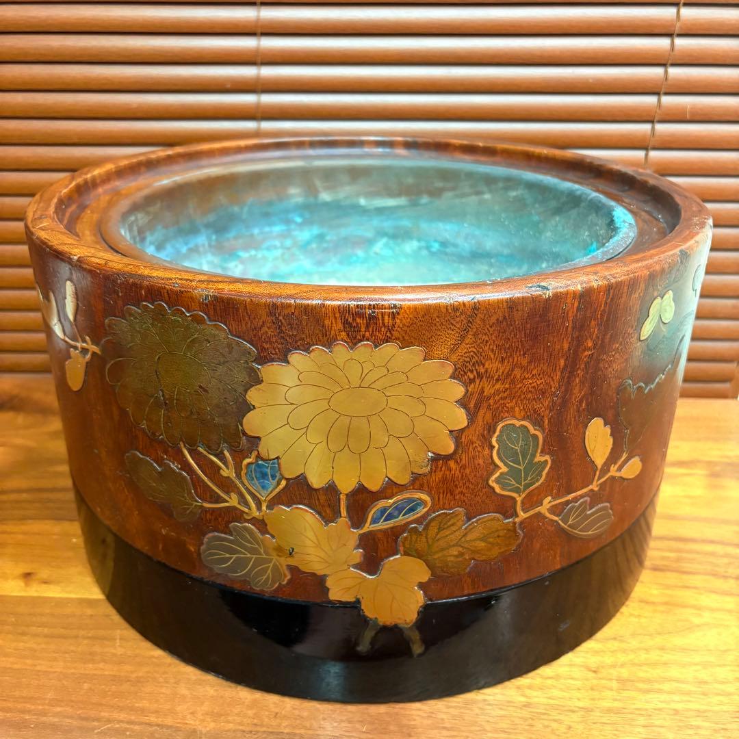 高級◎木製　高蒔絵　螺鈿　火鉢