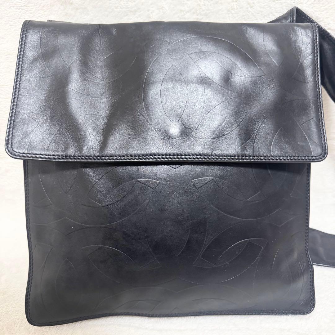 【美品】CHANEL シャネル ショルダーバッグ ココマーク 総柄 レザー 黒