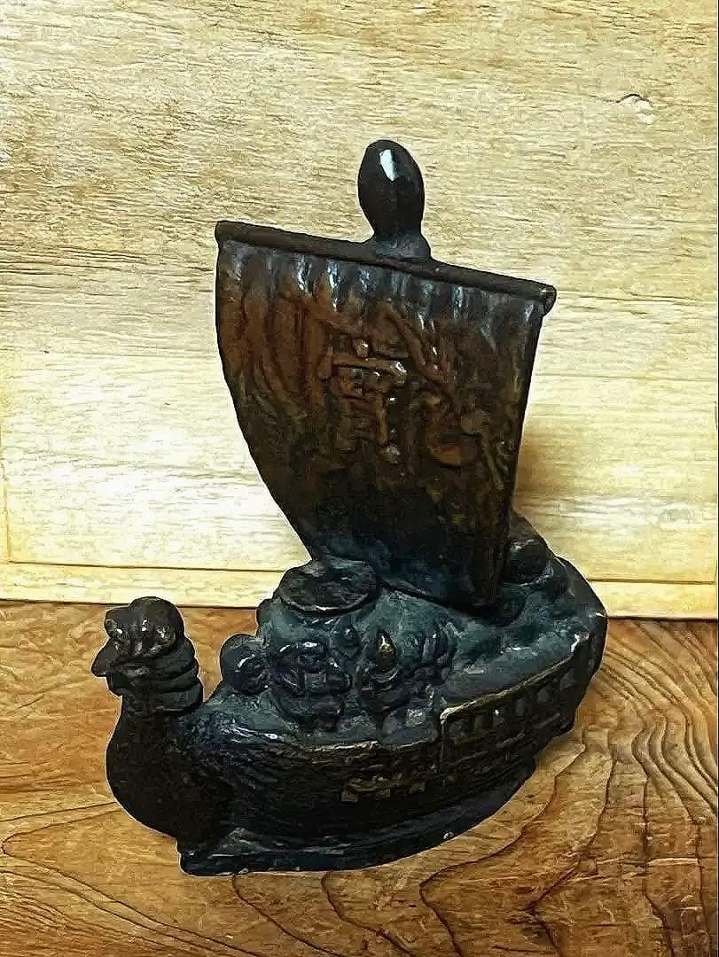古銅 宝船 七福神 水滴 箱付き