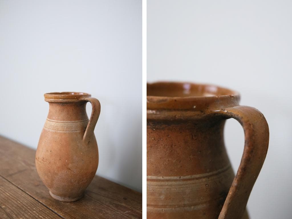 フランスアンティーク陶器ボトル/土器/花瓶/花器フラワーべース(74-92-2)