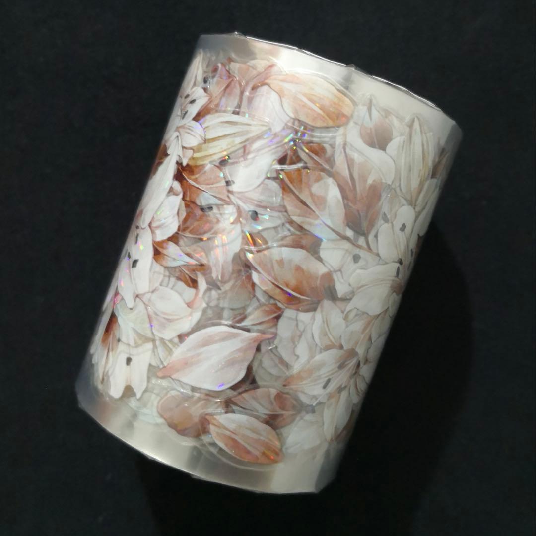 【8787】海外　マステ　5m巻売り　貝殻光カッティング　お花系　ユリ　バラ