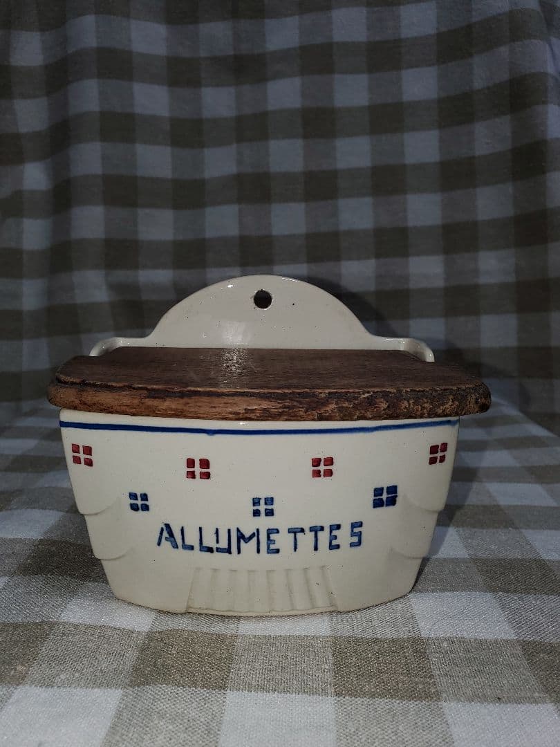 アンティーク　フランス　リュネヴィル　陶器製マッチ入れ　K&G