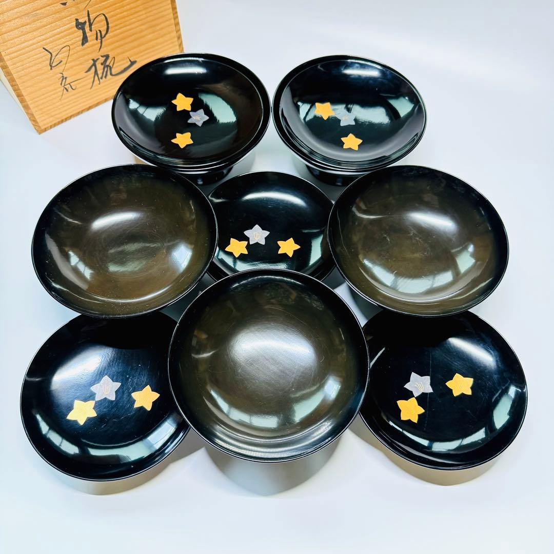 漆器　輪島塗　沈金　金蒔絵　木製　蓋付椀　お煮物椀　吸物椀　5客　共箱