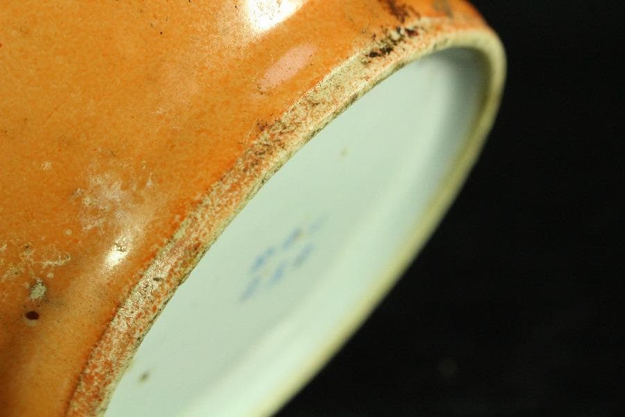 中国美術 色絵 女人鹿図 蝙蝠耳 花瓶 時代物 台付(K-A717)