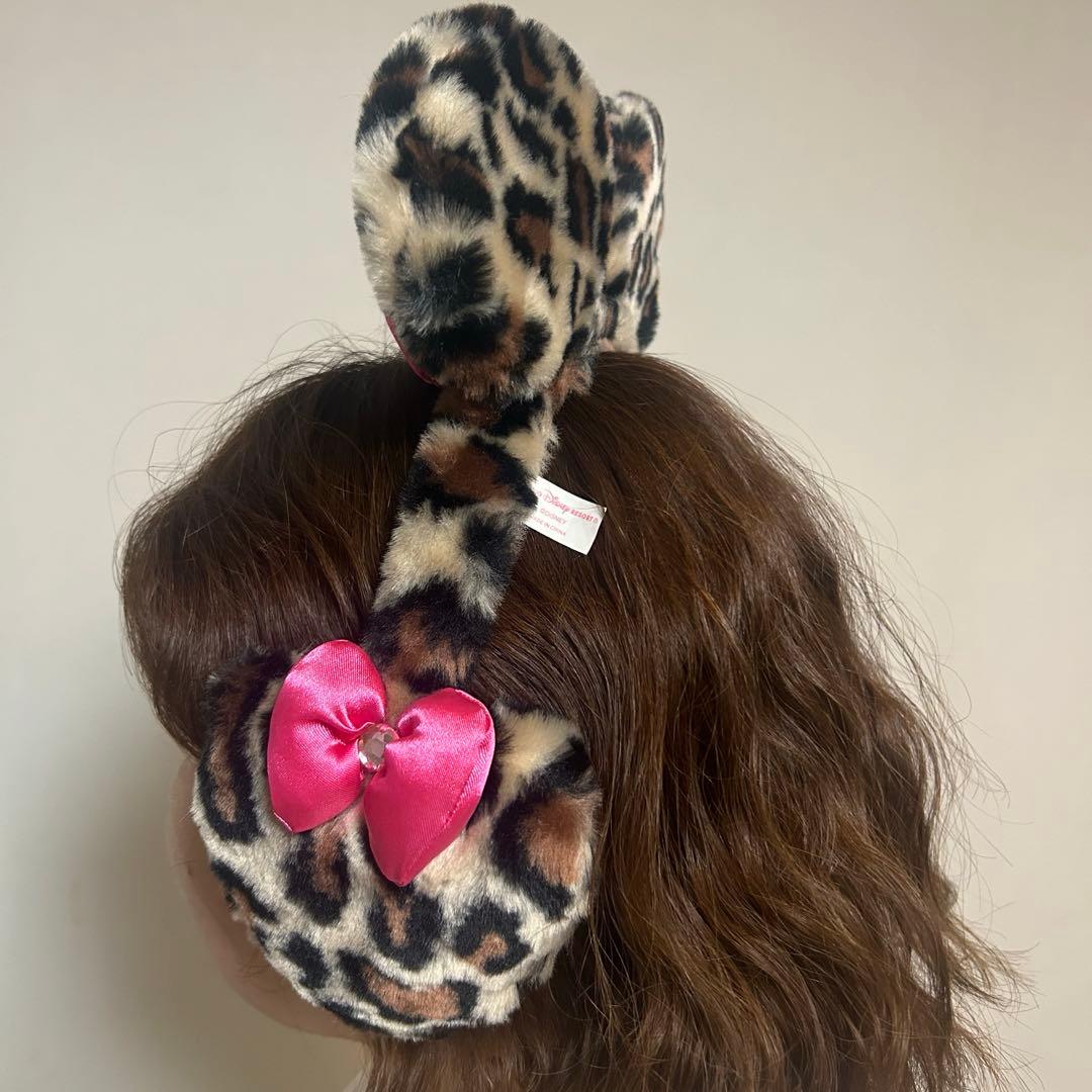 ディズニー ミニー ヒョウ柄 ピンクリボン イヤーマフ 耳当て