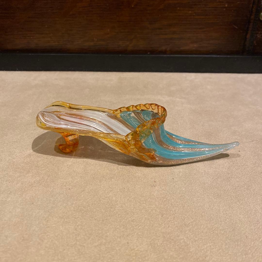 ガラスの靴　イタリア　ヴェネチアンガラス　ムラーノガラス　アンティーク　置物