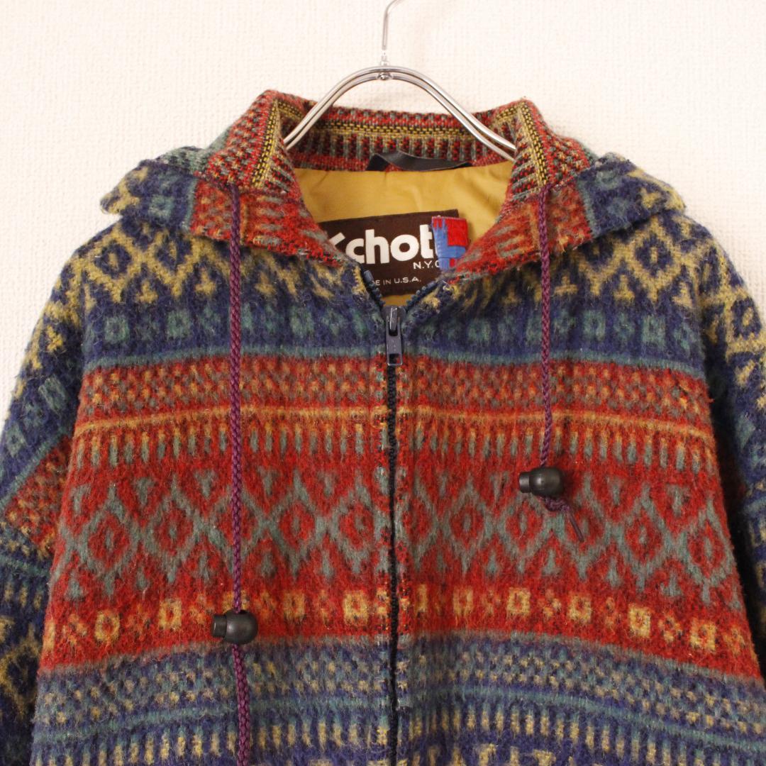 schott ネイティブ柄 ジップアップニットジャケット Lサイズ フーディー