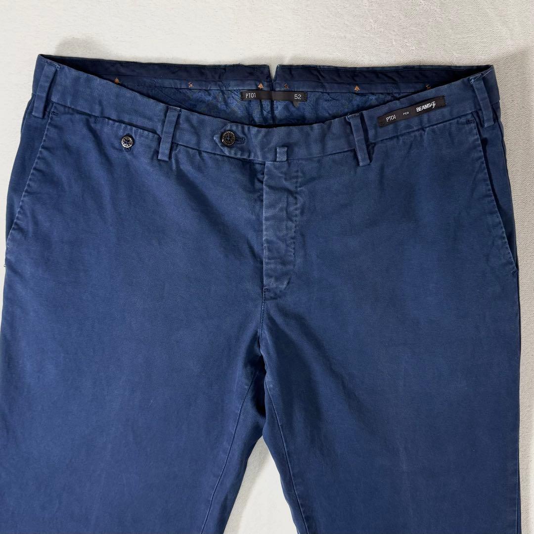 PT01 BEAMS F スリムフィット ストレッチ チノ ネイビー 52
