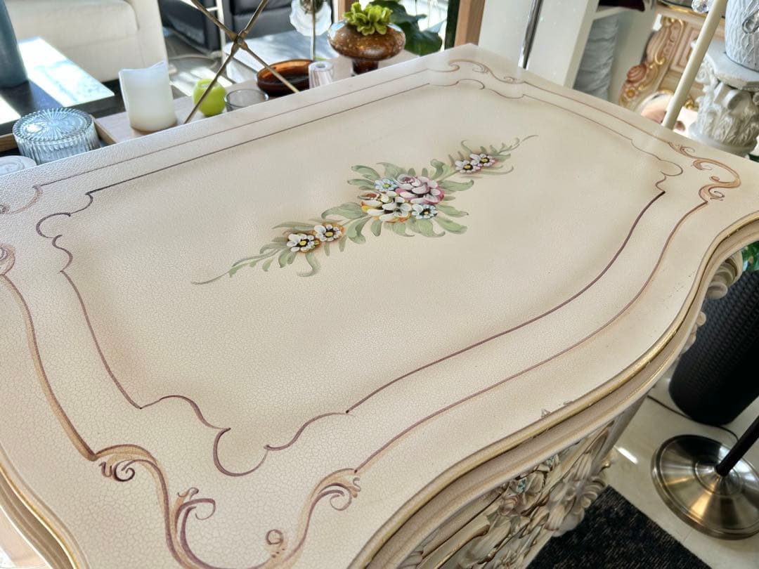 ロココスタイル チェスト4段キャビネット ピンク