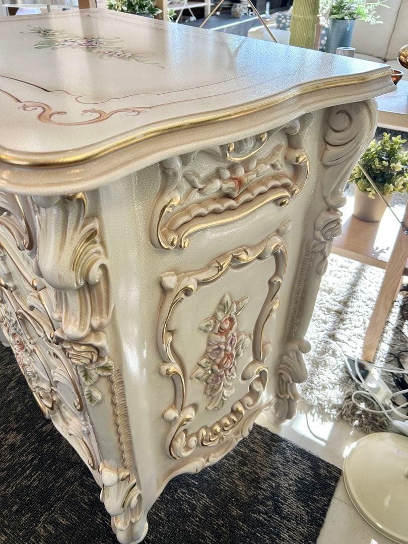 ロココスタイル チェスト4段キャビネット ピンク