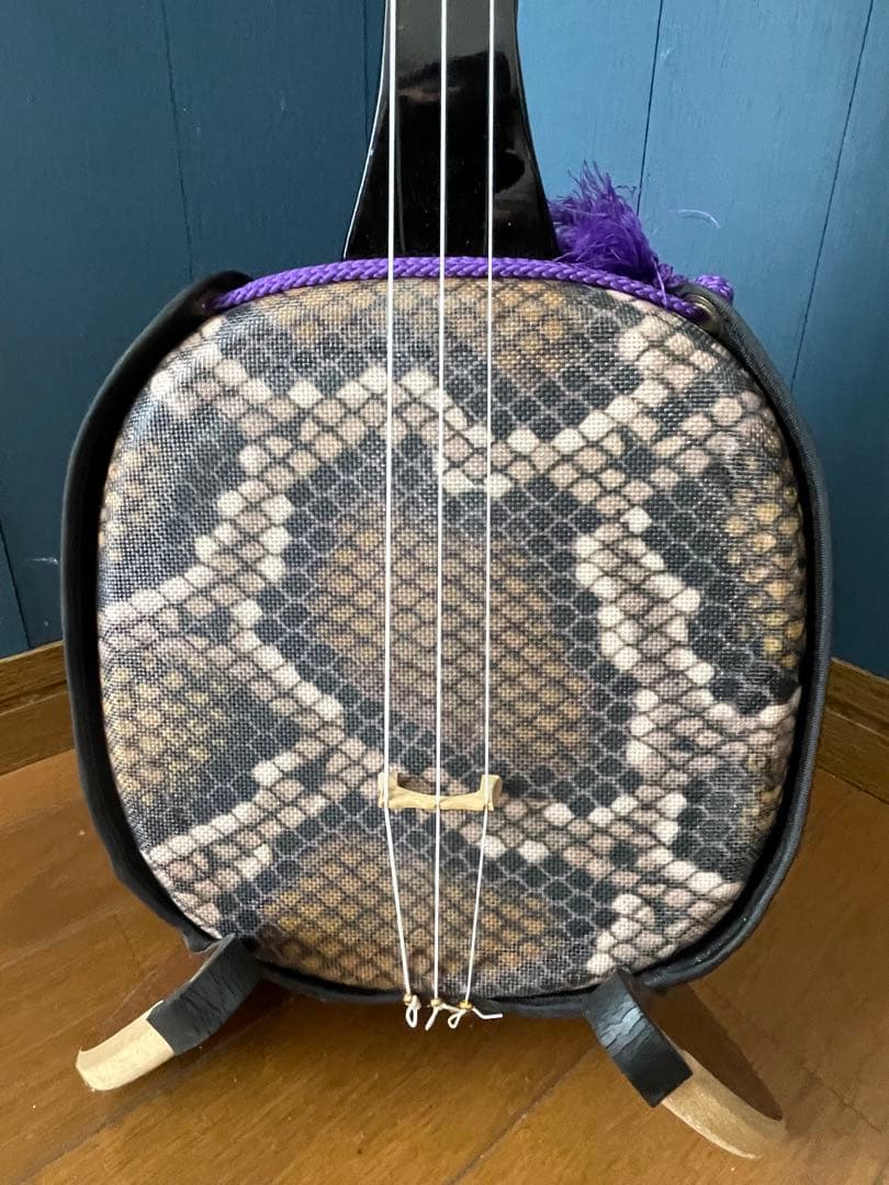 三線本体 人工皮　ケース付き　消音コマ　予備弦あり