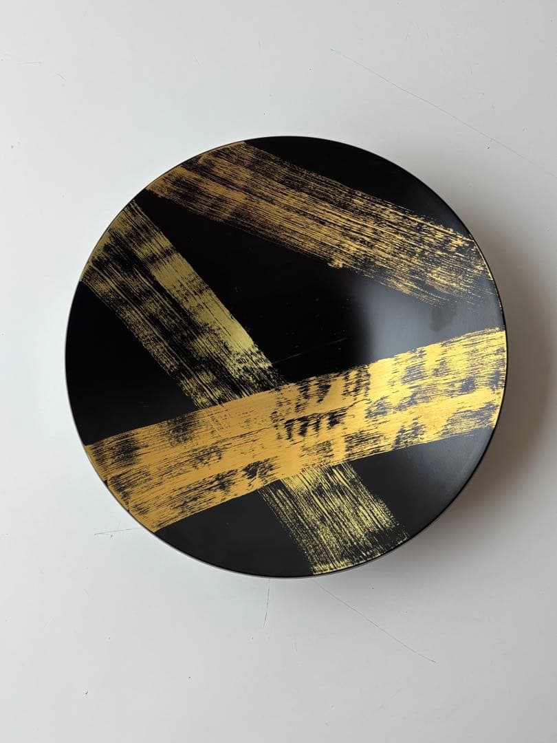 輪島塗漆器⭐︎黒と金のストライプ模様の大皿