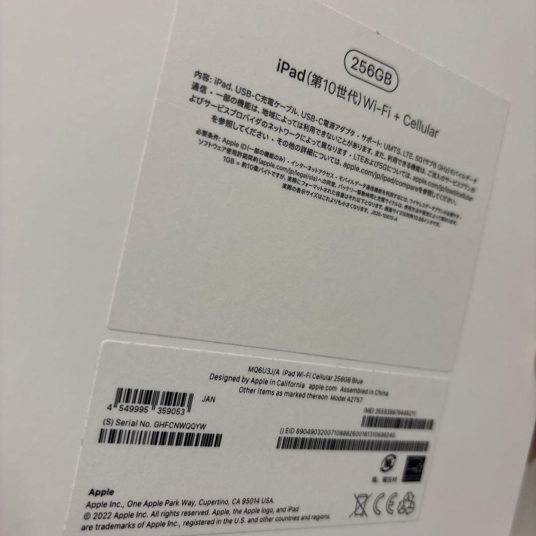 Apple iPad 第10世代　256GB wifi+cellular ブルー