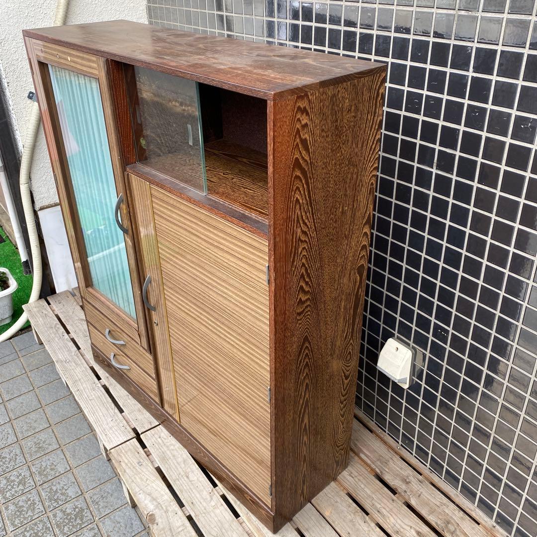 昭和レトロ 木目 飾り棚 茶箪笥 和家具 古民家 ミッドセンチュリー カーテン付