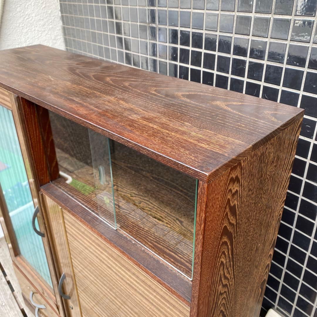 昭和レトロ 木目 飾り棚 茶箪笥 和家具 古民家 ミッドセンチュリー カーテン付