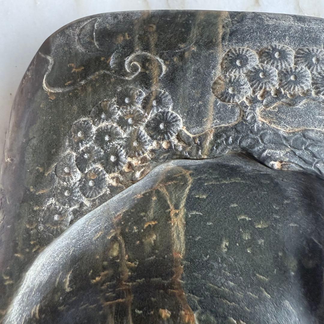 書きぞめに‼️旧家蔵出端渓硯『古松❌瀧　硯』」中國美術　唐木箱と蓋証明書付1点④