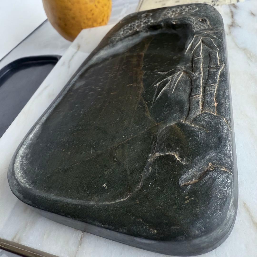 書きぞめに‼️旧家蔵出端渓硯『古松❌瀧　硯』」中國美術　唐木箱と蓋証明書付1点④