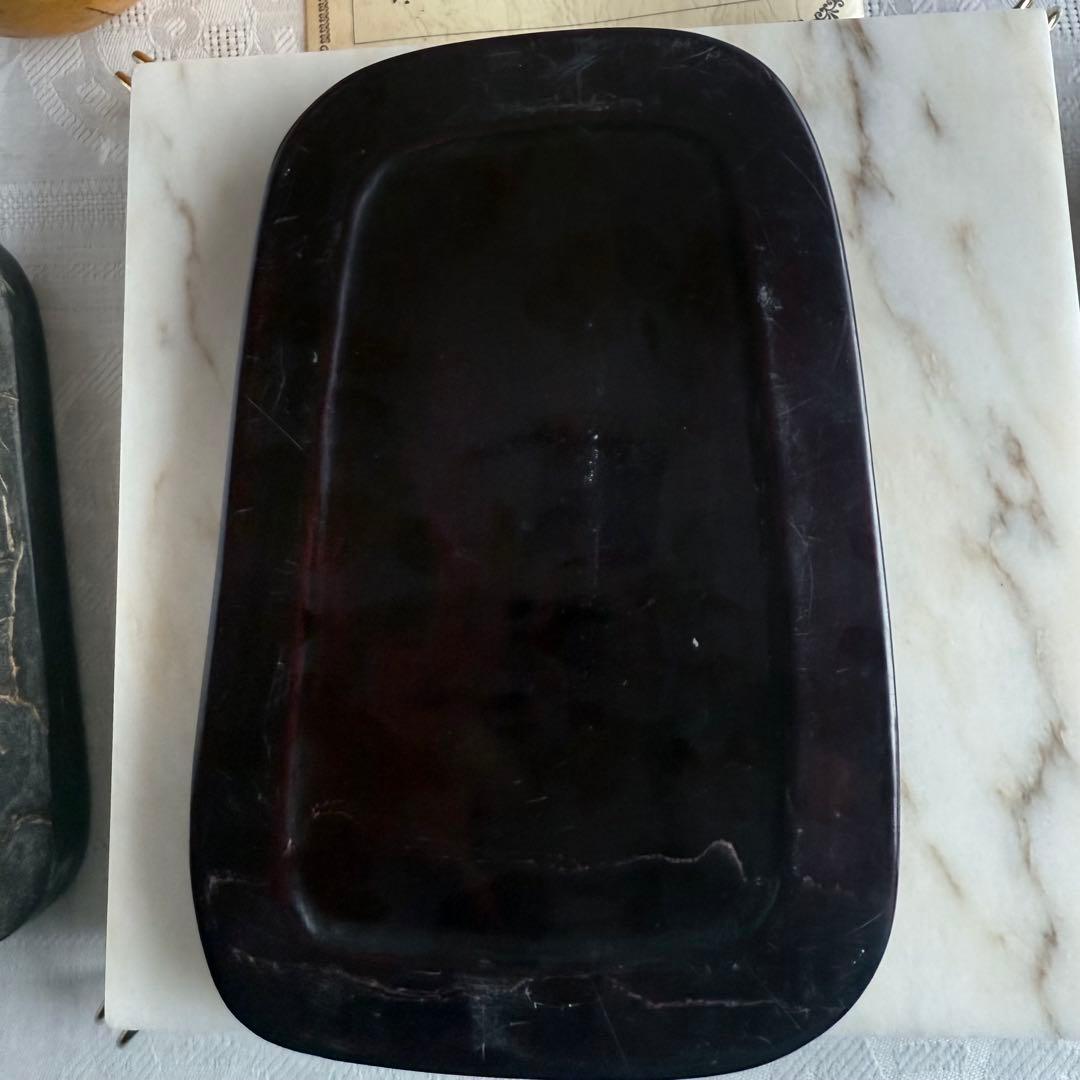 書きぞめに‼️旧家蔵出端渓硯『古松❌瀧　硯』」中國美術　唐木箱と蓋証明書付1点④