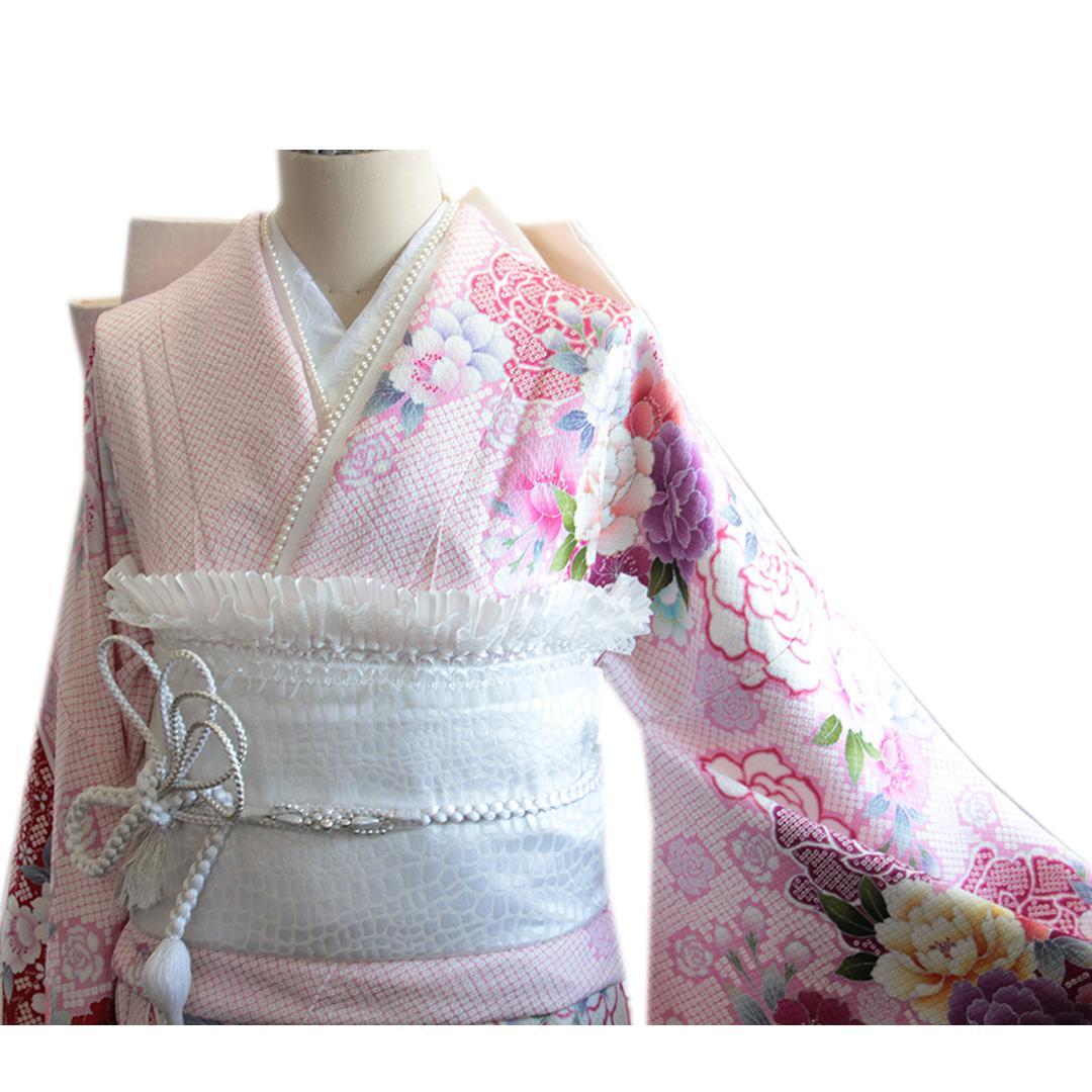 ほぼフルセット振袖8点セット丈169cmロリータピンク絞り風帯新品成人式RO28