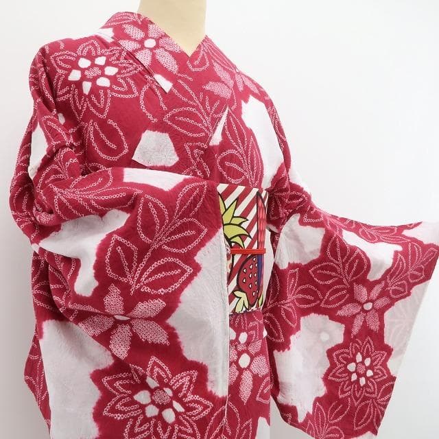 新品 有松鳴海絞り クレマチス 夏着物 綿 仕付け糸付 高級浴衣 6055