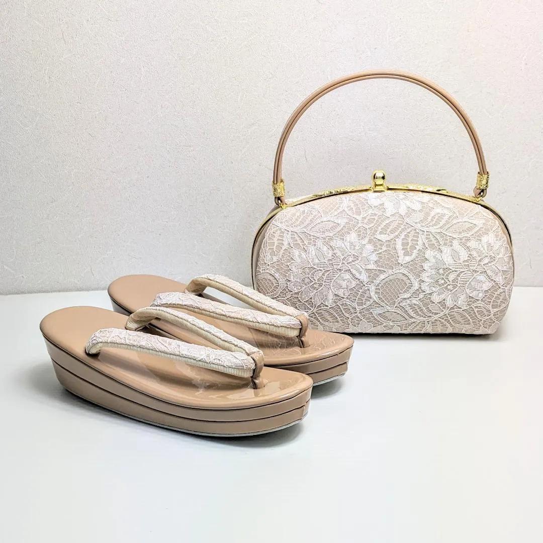 草履 バッグ セット レース ベージュ ゴールド フリーサイズ u61