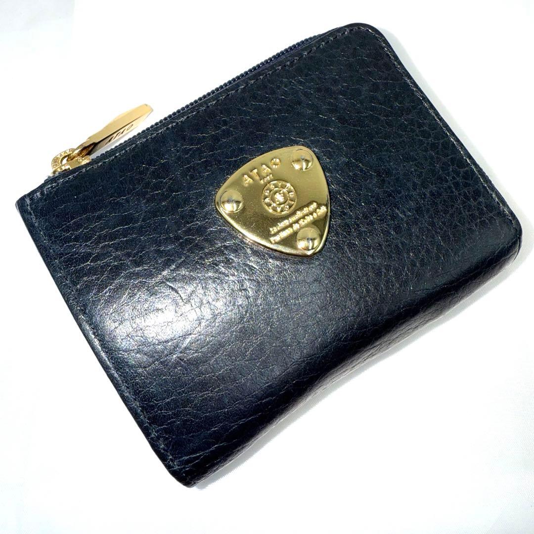✨美品✨ATAO アタオ 三つ折り財布 ネイビー レザー 金具ロゴ スモール