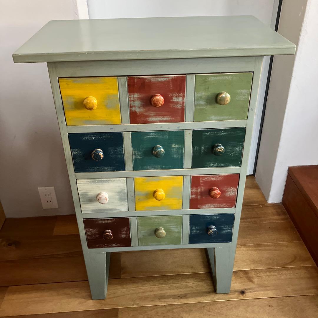カラフルな木製チェスト 4段引き出し
