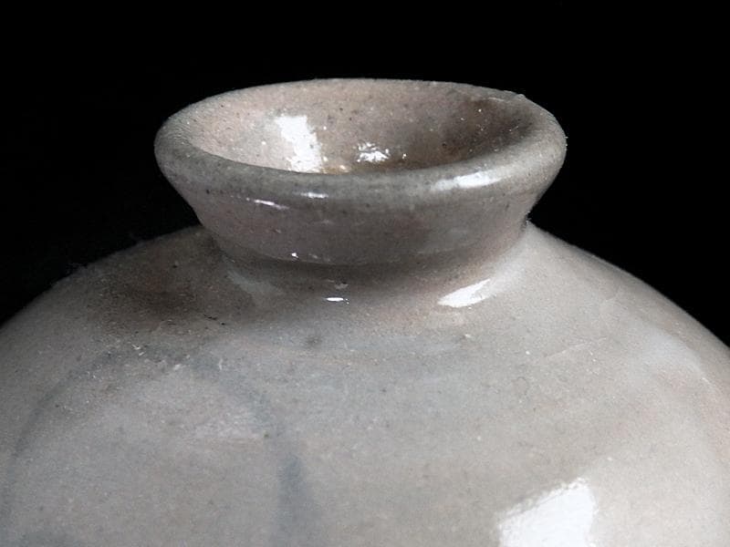 李朝　瀬戸　古伊万里　染付　岩に柳の図　油壷　E414AS-fblx